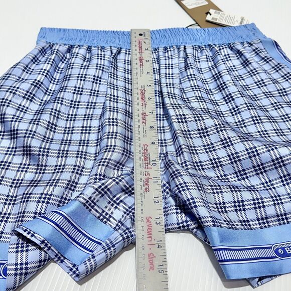 Burberry High Waist Pull On Shorts Size 4 Blue Check Print 100% Silk NWT $820 - Picture 11 of 13
